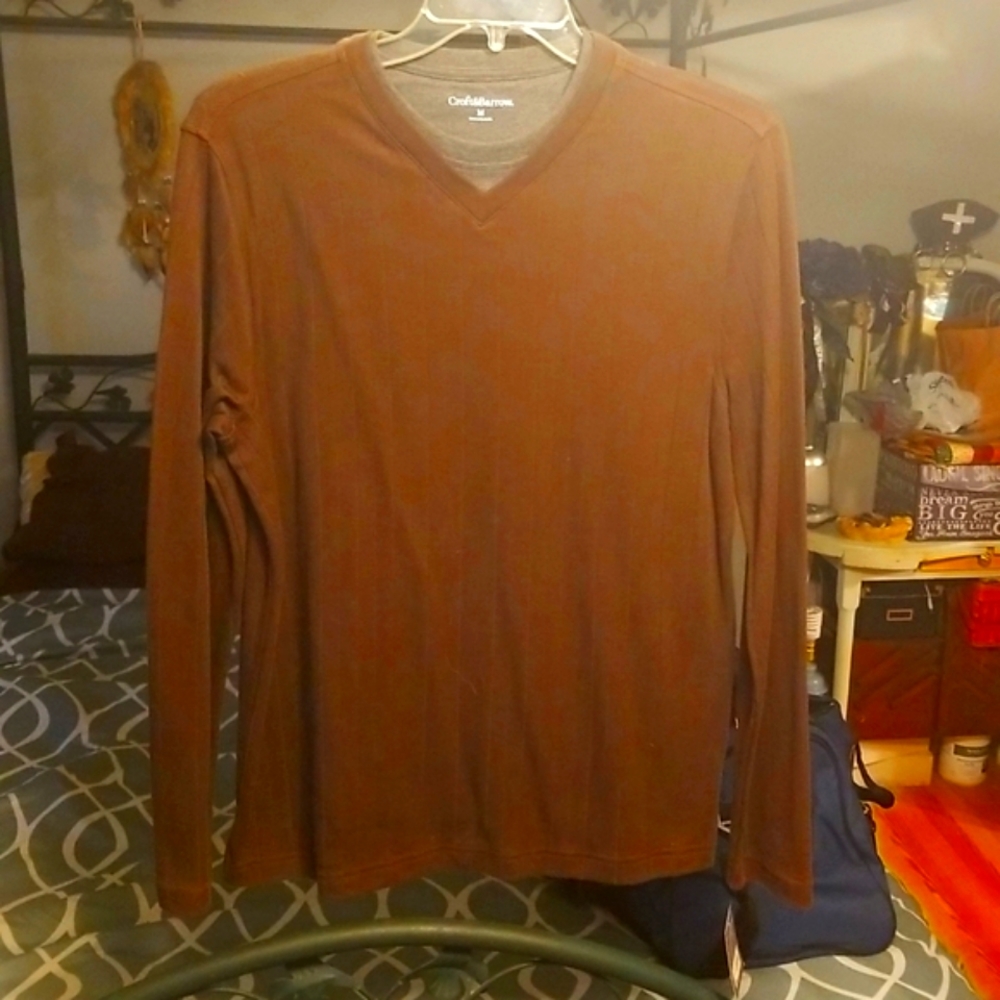 2 for $20 Men's Medium Olive Brown with Gray collar shirt